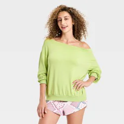 Women's Off-The-Shoulder PeachySoft Fleece Crewneck Sweatshirt - Wild Fable™ Green L