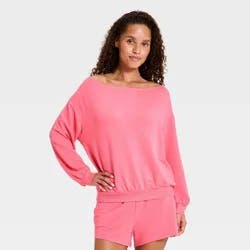 Women's Off-The-Shoulder PeachySoft Fleece Crewneck Sweatshirt - Wild Fable™ Pink S