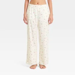 Women's Lace Trim Flannel Pajama Pants - Wild Fable™ Cream Floral XXS