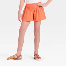 Girls' Woven Beach Shorts - Cat & Jack™ Coral Orange M