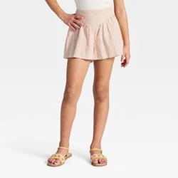 Girls' Woven Striped Beach Shorts - Cat & Jack™ Tan L
