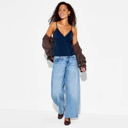 Women's Slim Fit Babydoll Lace Trim Cami - Wild Fable™ Navy Blue XL