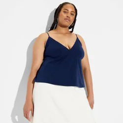 Women's Slim Fit Babydoll Lace Trim Cami - Wild Fable™ Navy Blue XXL