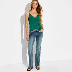 Women's Slim Fit Babydoll Lace Trim Cami - Wild Fable™ Dark Green M