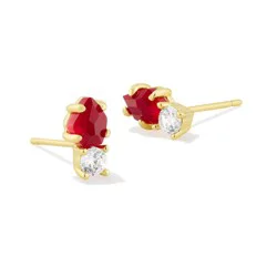 Kendra Scott Jensen Birthstone Stud Earrings - Gold/Cherry Red Illusion One Size