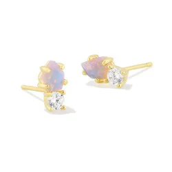 Kendra Scott Jensen Birthstone Stud Earrings - Gold/Pink Opalite Glass One Size