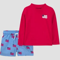 Carter's Just One You® Toddler Boys' Long Sleeve Rash Guard and Trunk Set - Red/Navy Blue 4T