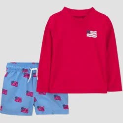 Carter's Just One You® Toddler Boys' Long Sleeve Rash Guard and Trunk Set - Red/Navy Blue 4T