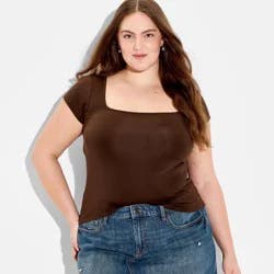 Women's Cap Sleeve ButterBliss Square Neck Tee - Wild Fable™ Brown XXL