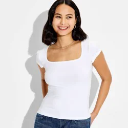 Women's Cap Sleeve ButterBliss Square Neck Tee - Wild Fable™ White XS
