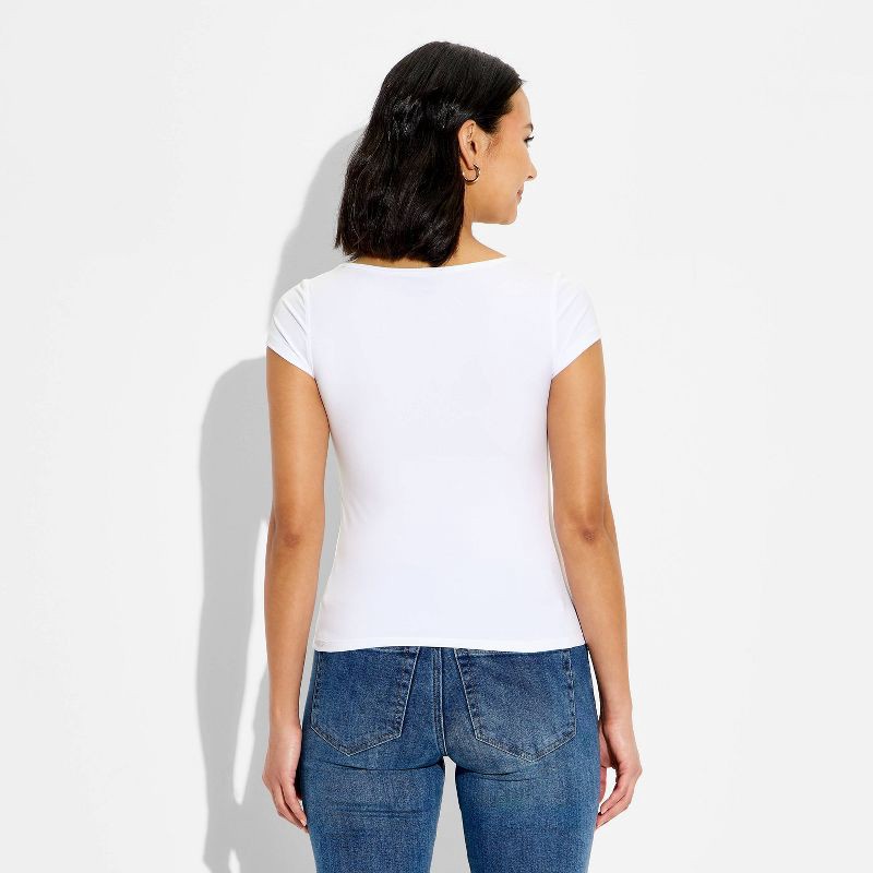 slide 3 of 4, Women's Cap Sleeve ButterBliss Square Neck Tee - Wild Fable™ White S, 1 ct