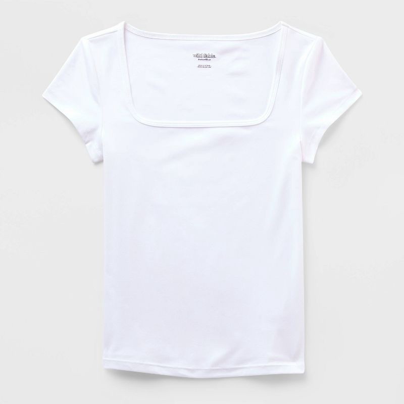slide 4 of 4, Women's Cap Sleeve ButterBliss Square Neck Tee - Wild Fable™ White M, 1 ct
