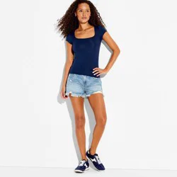 Women's Cap Sleeve ButterBliss Square Neck Tee - Wild Fable™ Navy Blue S