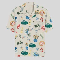 Mad Engine Men's Vacation Print Short Sleeve Button-Down Shirt - Cream L