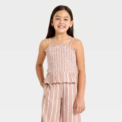 Girls' Striped Woven Tank Top - Cat & Jack™ Tan S