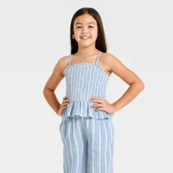 Girls' Striped Woven Tank Top - Cat & Jack™ Blue L