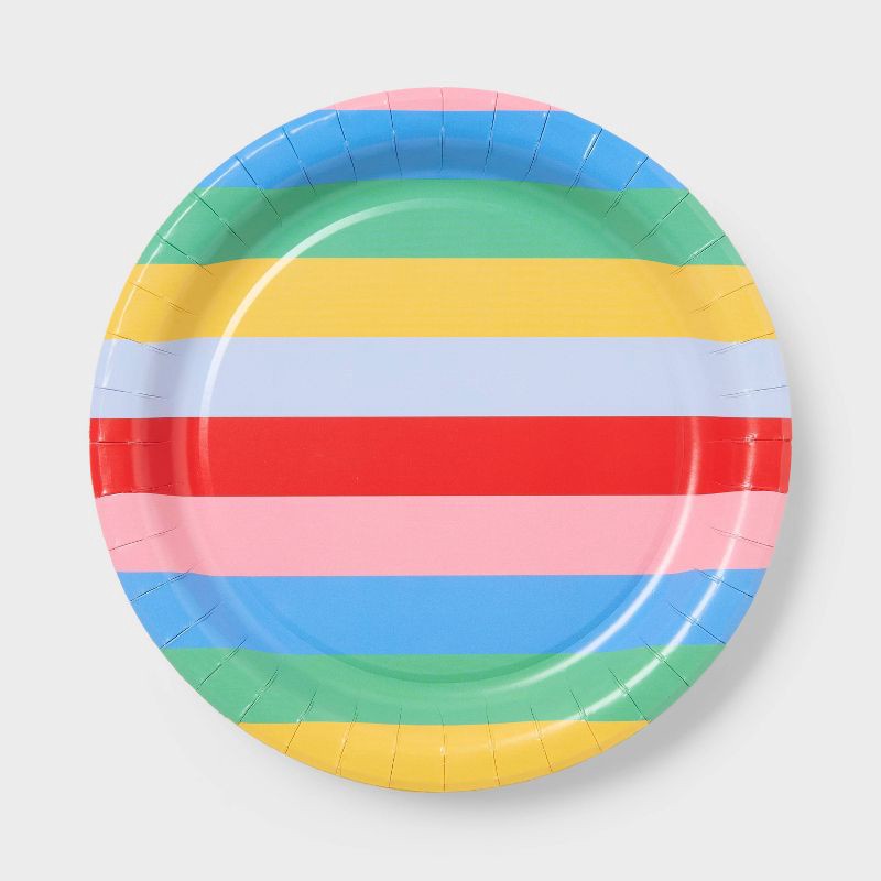 slide 1 of 3, 20ct Rainbow Stripe Birthday Dinner Paper Plates - Spritz™", 20 ct