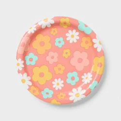 20ct Pink/Orange Retro Flower Snack Paper Plates - Spritz™