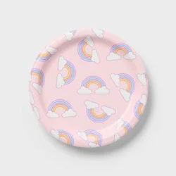 20ct Pink Rainbow Cloud Birthday Snack Paper Plates - Spritz™