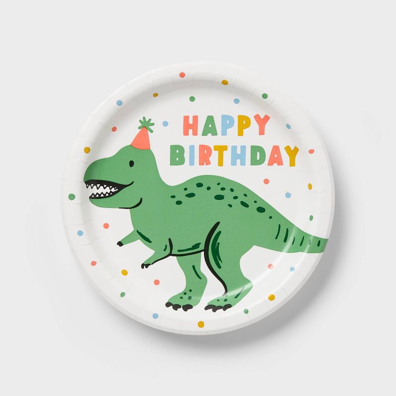slide 1 of 3, 20ct "Happy Birthday" Dinosaur Snack Paper Plates - Spritz™, 20 ct