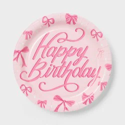 20ct Pink "Happy Birthday" Bows Dinner Paper Plates - Spritz™"