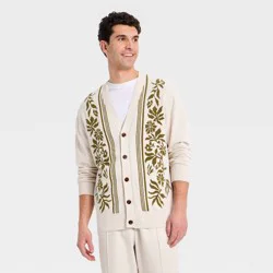 Houston White Men's Open Neck Cardigan - Brown/Cream Floral XXL