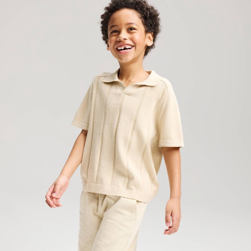 slide 1 of 3, Boys' Short Sleeve Polo Sweater - Cat & Jack™ Tan M, 1 ct