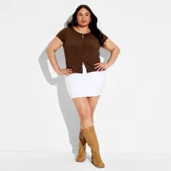 Women's Cap Sleeve Round Neck Button-Down Shirt - Wild Fable™ Brown XXL