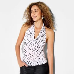 Women's Cowl Halter Tank Top - Wild Fable™ Cream Polka Dots L