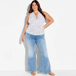 Women's Cowl Halter Tank Top - Wild Fable™ Cream Polka Dots XXL