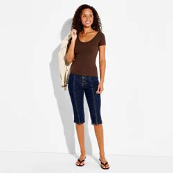 Women's Short Sleeve Long and Lean Scoop Neck T-Shirt - Wild Fable™ Brown L