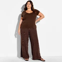 Women's Short Sleeve Long and Lean Scoop Neck T-Shirt - Wild Fable™ Brown XXL