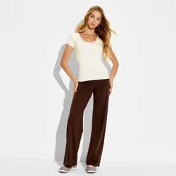 Women's Short Sleeve Long and Lean Scoop Neck T-Shirt - Wild Fable™ Cream XXS