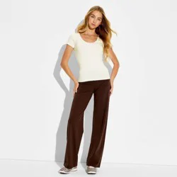 Women's Short Sleeve Long and Lean Scoop Neck T-Shirt - Wild Fable™ Cream L