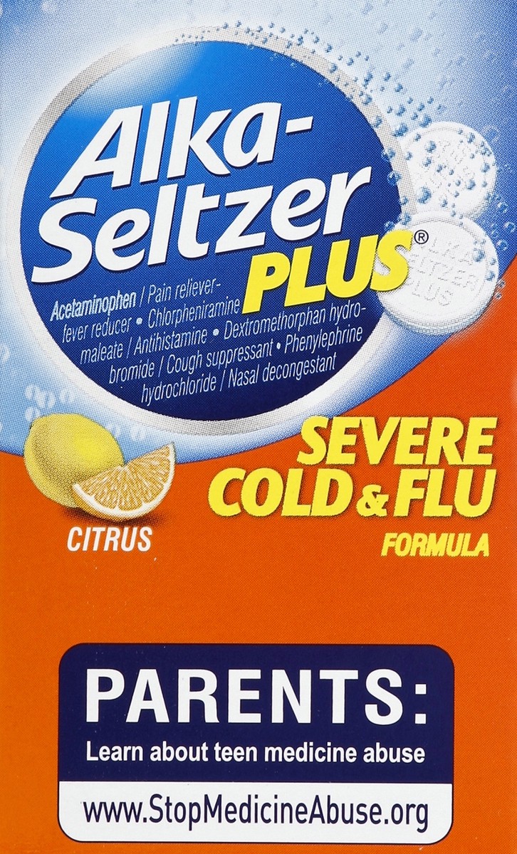 slide 3 of 6, Alka-Seltzer Plus Severe Cold & Flu Formula Citrus Effervescent Tablets, 20 ct