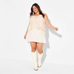 Women's Embroidered Mesh Babydoll Top - Wild Fable™ Cream XXL