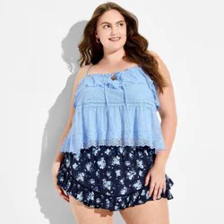 Women's Embroidered Mesh Babydoll Top - Wild Fable™ Light Blue XXL
