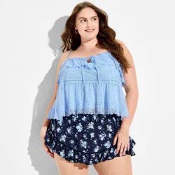 Women's Embroidered Mesh Babydoll Top - Wild Fable™ Light Blue XXL
