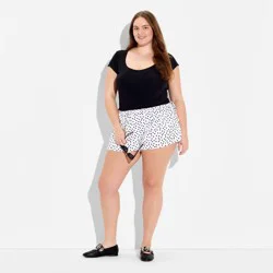 Women's Low-Rise Side-Tie Linen Pull-On Shorts - Wild Fable™ White Polka Dots XXL