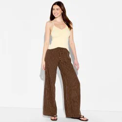 Women's Low-Rise Baggy Leg Linen Pull-On Pants - Wild Fable™ Brown Striped S