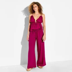 Women's Low-Rise Baggy Leg Linen Pull-On Pants - Wild Fable™ Berry Red XS