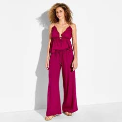 Women's Low-Rise Baggy Leg Linen Pull-On Pants - Wild Fable™ Berry Red S