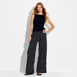 Women's Low-Rise Baggy Leg Linen Pull-On Pants - Wild Fable™ Black Polka Dots M