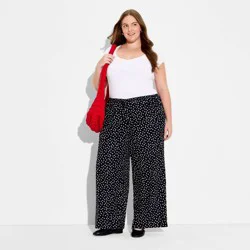Women's Low-Rise Baggy Leg Linen Pull-On Pants - Wild Fable™ Black Polka Dots XXL