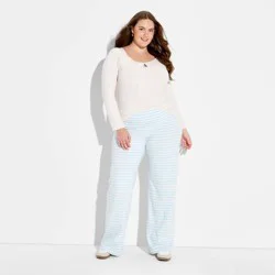 Women's Low-Rise Straight Leg Pull-On Pants - Wild Fable™ Bayshore Blue Sour Cream Striped XXL