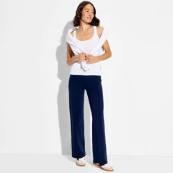 Women's Low-Rise Straight Leg Pull-On Pants - Wild Fable™ Navy Blue S