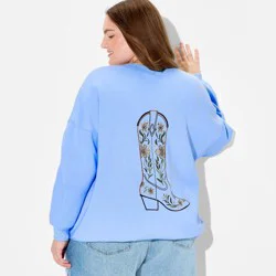 Women's Oversized Pullover Sweatshirt - Wild Fable™ Light Blue Phrase XXL