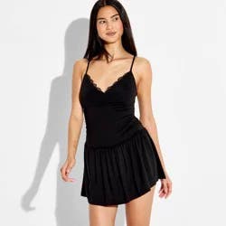 Women's Dropped Waist Lace Trim Romper - Wild Fable™ Black S