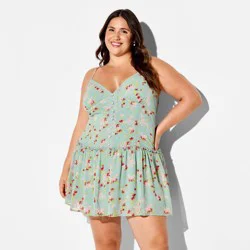 Women's Dropped Waist Lingerie Mini Slip Dress - Wild Fable™ Slate Blue Floral XXL