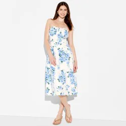 Women's Fit and Flare Strapless Midi A-Line Dress - Wild Fable™ White Floral XS